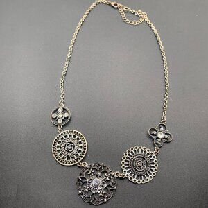 Geometrical Metal Rhinestone Pendant 21” Necklace